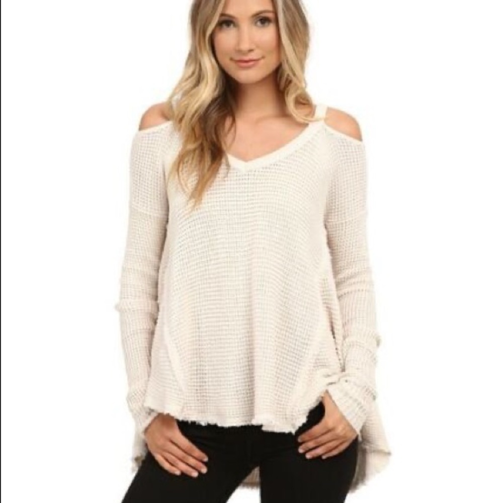 Free People Cream Moonshine Cold Shoulder Sweater